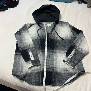 American Eagle Outfitters Gray Plaid Hooded Shirt